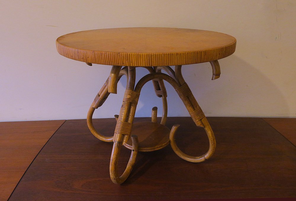 Circular Bamboo Coffee Table, 1960s