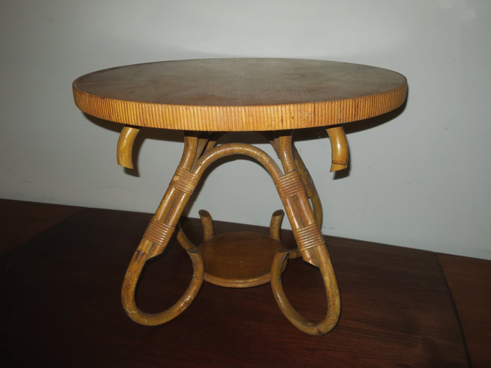 Circular Bamboo Coffee Table, 1960s