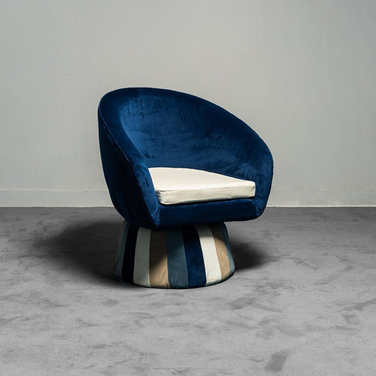 Circular Blue Velvet Lounge Chair, 1970s