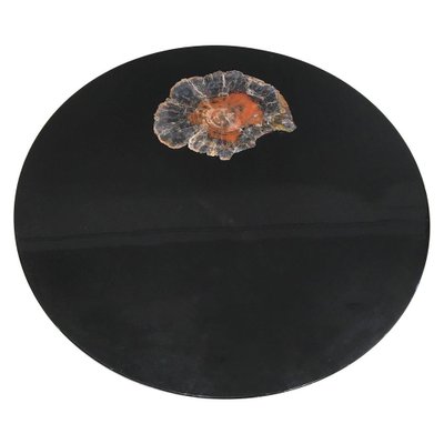 Circular Coffee Table in Black Resin and Petrified Wood by Ado Chale-NJJ-955160