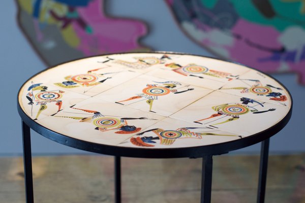 Circular Coffee Table with Warrior Decor by Roger Capron, 1960s-LA-1756461