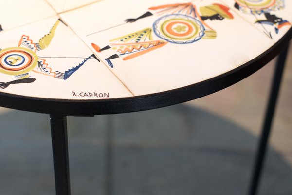 Circular Coffee Table with Warrior Decor by Roger Capron, 1960s-LA-1756461