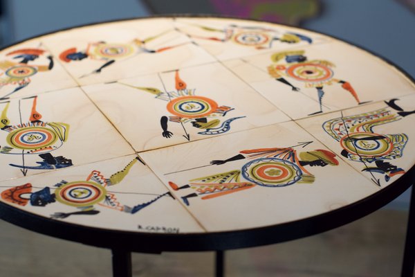 Circular Coffee Table with Warrior Decor by Roger Capron, 1960s-LA-1756461