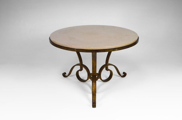 Circular Gilded Wrought-Iron & Marble Table by Raymond Subes, 1935-XNH-895882