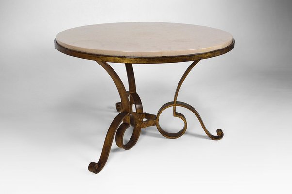 Circular Gilded Wrought-Iron & Marble Table by Raymond Subes, 1935-XNH-895882