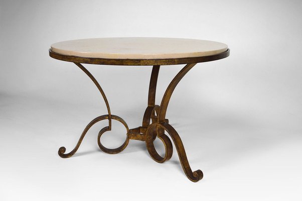 Circular Gilded Wrought-Iron & Marble Table by Raymond Subes, 1935-XNH-895882