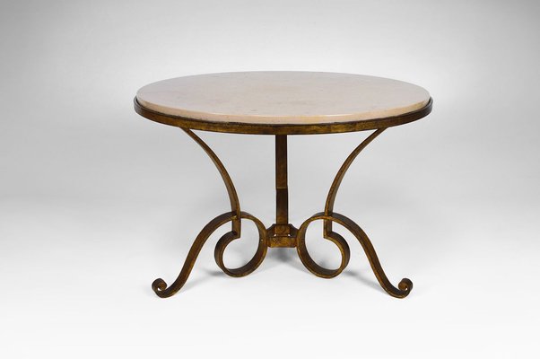 Circular Gilded Wrought-Iron & Marble Table by Raymond Subes, 1935-XNH-895882