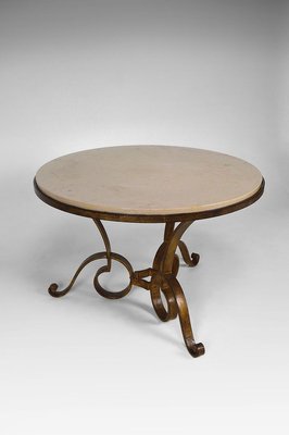 Circular Gilded Wrought-Iron & Marble Table by Raymond Subes, 1935-XNH-895882