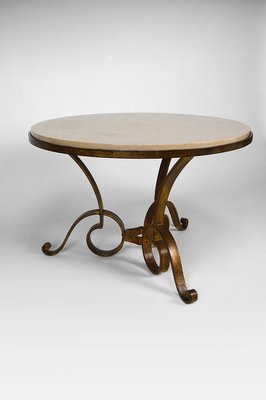 Circular Gilded Wrought-Iron & Marble Table by Raymond Subes, 1935-XNH-895882