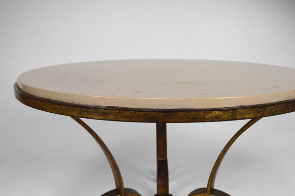 Circular Gilded Wrought-Iron & Marble Table by Raymond Subes, 1935-XNH-895882