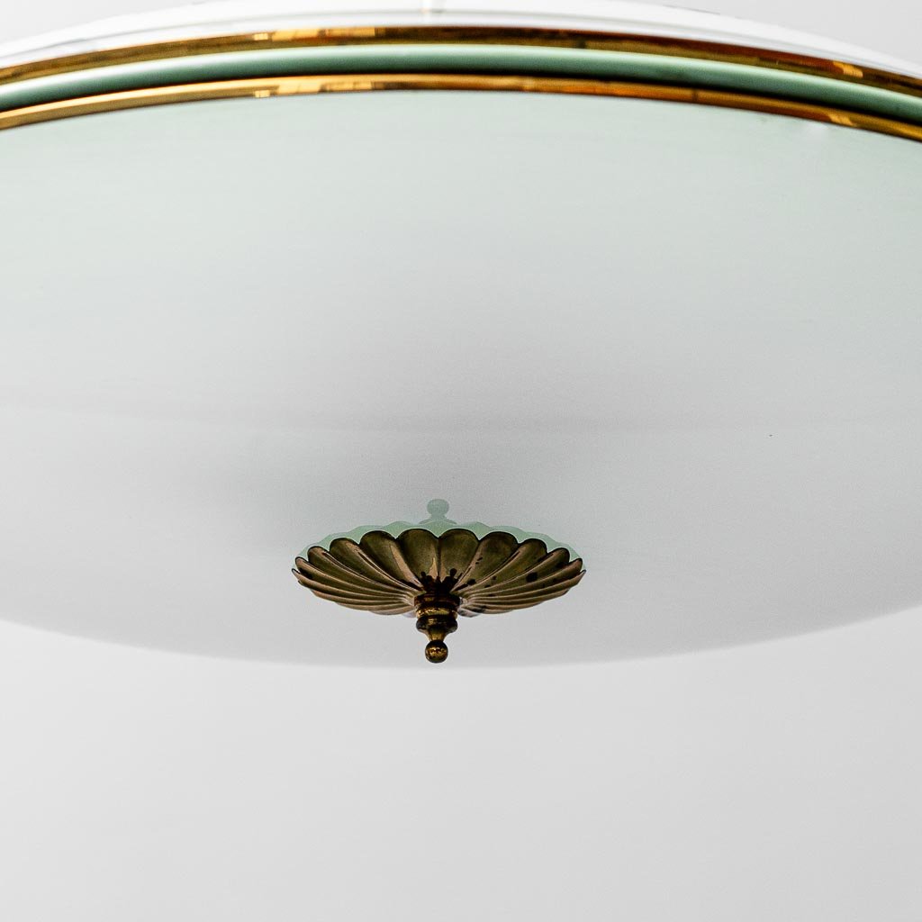 Circular Glass and Brass Ceiling Chandelier, 1950s