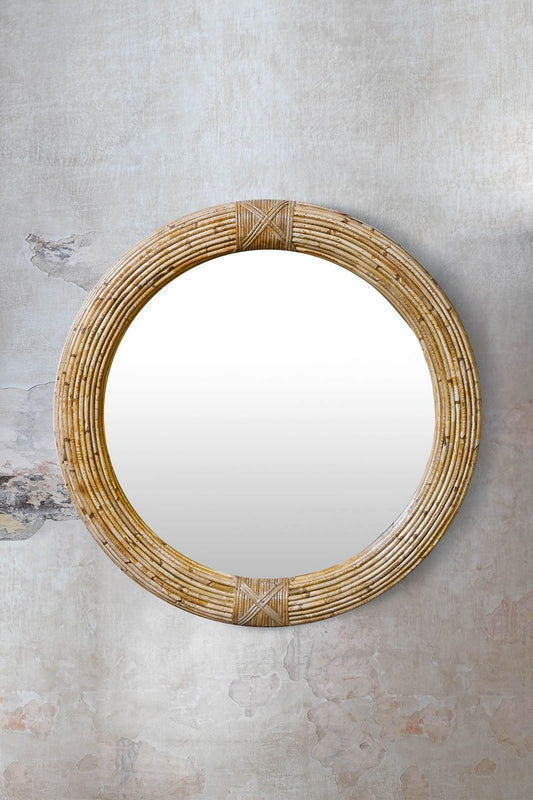 Circular Mirror in Rattan with Light Finish Bindings from Vivai Del Sud, Italy, 1970s