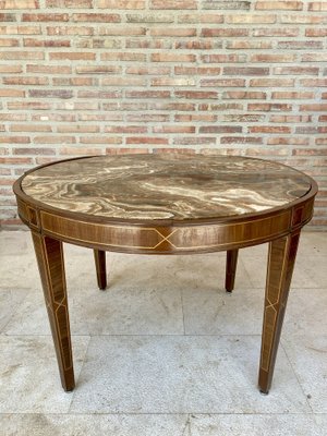 Circular Side Table in Wood with Lemongrass Marquetry Fillets-NOU-989479