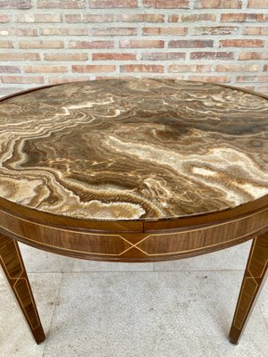 Circular Side Table in Wood with Lemongrass Marquetry Fillets-NOU-989479