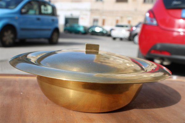 Circular Tobacco Box in Brass, Italy, 1950s-EH-1791719