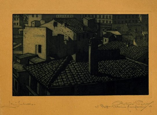 City in Night - Original Etching on Cardboard - 20th Century 20th Century-ZCI-758494