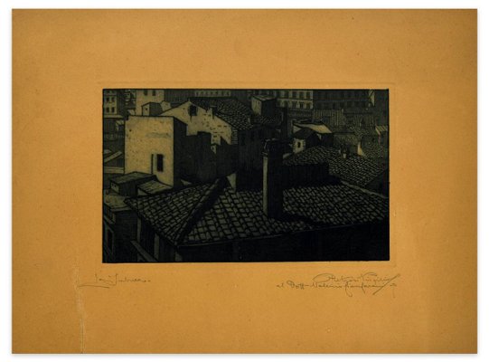 City in Night - Original Etching on Cardboard - 20th Century 20th Century-ZCI-758494