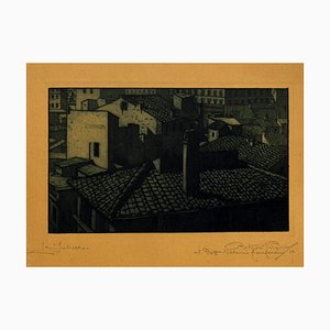 City in Night - Original Etching on Cardboard - 20th Century 20th Century-ZCI-758494