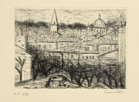 City View - Original Etching by N. Gattamelata - Late 20th Century Late 20th Century