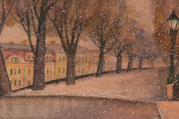 City with Snow, 1992, Watercolour on Paper-AOI-1312786