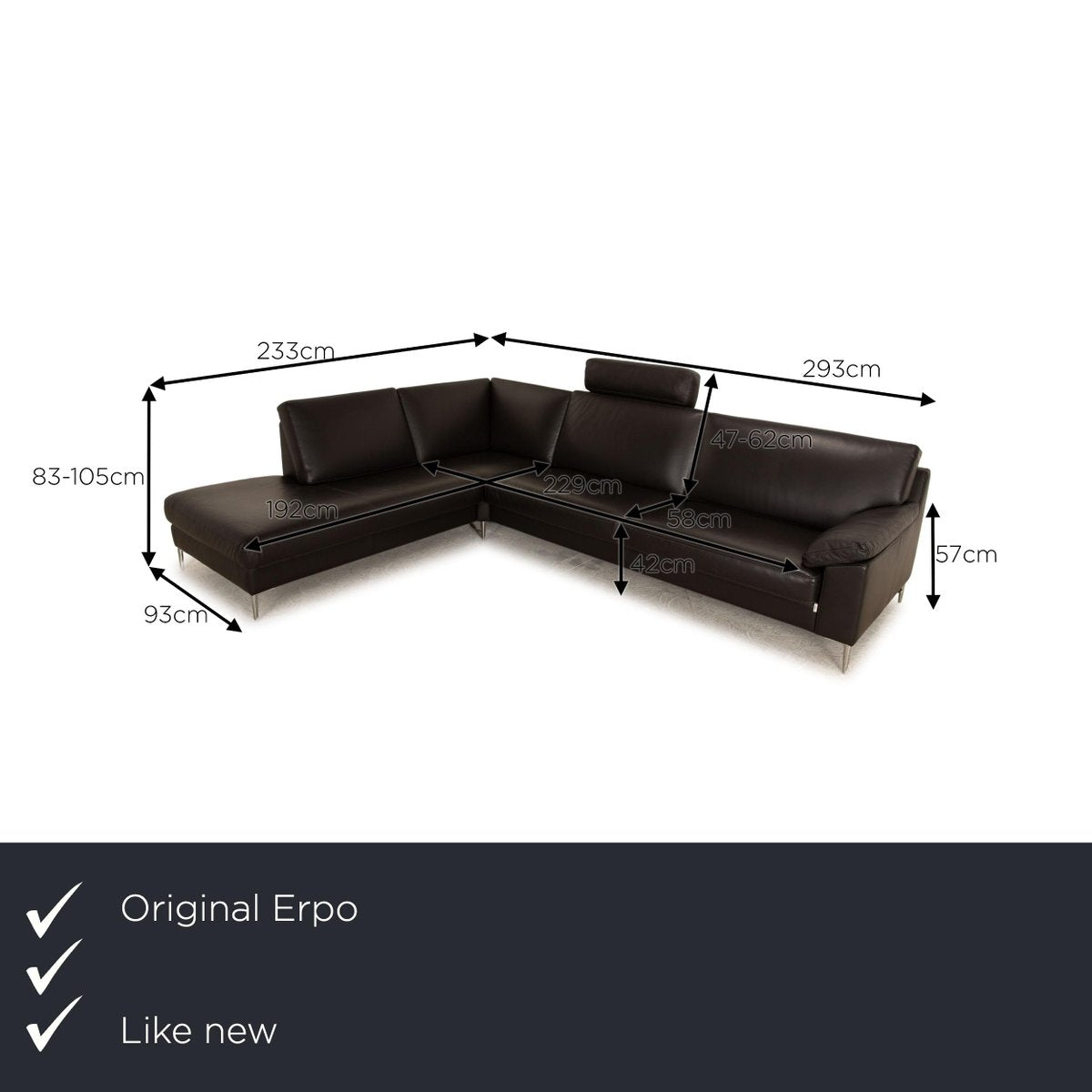 CL 650 Corner Sofa in Anthracite Leather from Erpo