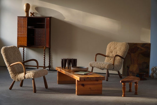 Clam Lounge Chairs in Lambswool from Skive Møbelfabrik, Denmark, 1940s-1950s