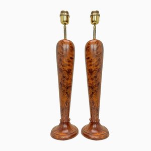 Classical Style Turned Burl Wood Table Lamps, 1970s, Set of 2-WZZ-1718236