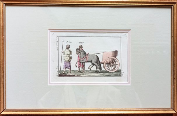 Classicist Graphics, Ancient Chariot, Copperplate Engraving, 18th-Century, Framed-FSD-1098339