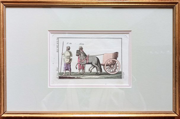 Classicist Graphics, Ancient Chariot, Copperplate Engraving, 18th-Century, Framed-FSD-1098339