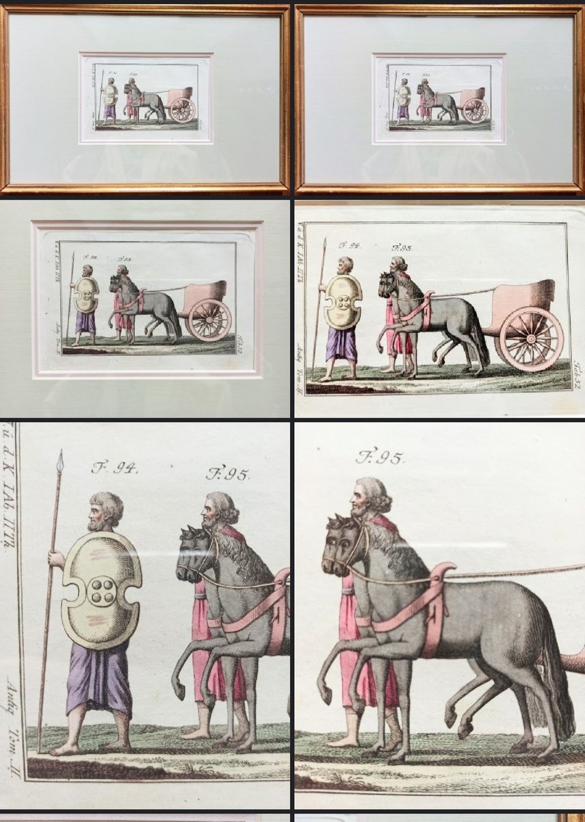 Classicist Graphics, Ancient Chariot, Copperplate Engraving, 18th-Century, Framed