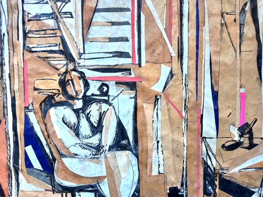 Claude Jouhanneau, Femme Nue Dans l'Intérieur, 1950s, Mixed Media & Collage-NRC-1393173