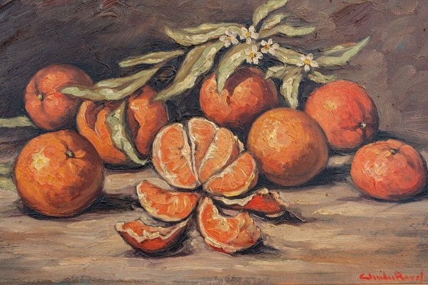 Claude Rayol, Still Life with Oranges, Oil on Panel-QKG-1793418