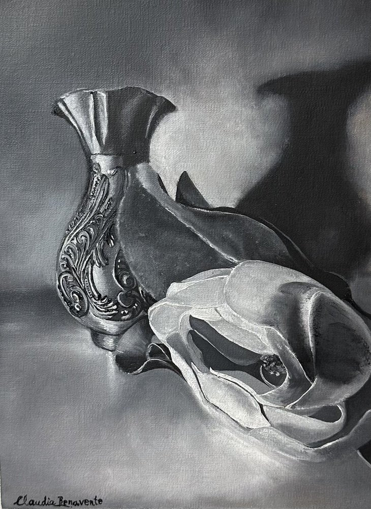 Claudia Benavente, Grisaille Still Life 1, 2023, Oil on Canvas