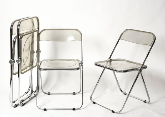 Clear Acrylic Glass Plia Folding Chairs by Giancarlo Piretti for Anonima Castelli, 1970, Set of 4-JDR-1125889