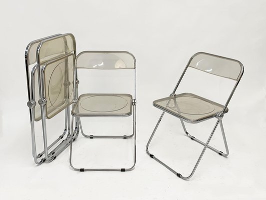 Clear Acrylic Glass Plia Folding Chairs by Giancarlo Piretti for Anonima Castelli, 1970, Set of 4-JDR-1125889