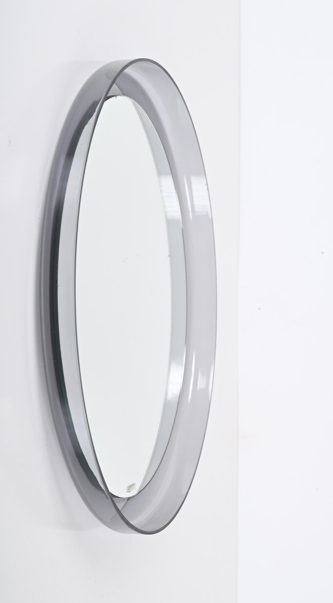 Clear Acrylic Glass Round Wall Mirror by Luigi Massoni for Guzzini, Italy, 1960s