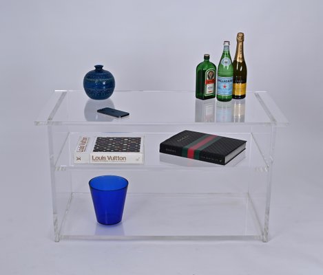 Clear Acrylic Glass Three Tier Coffee Table, Italy, 1980s-JDR-1746703