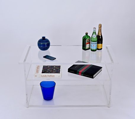 Clear Acrylic Glass Three Tier Coffee Table, Italy, 1980s-JDR-1746703