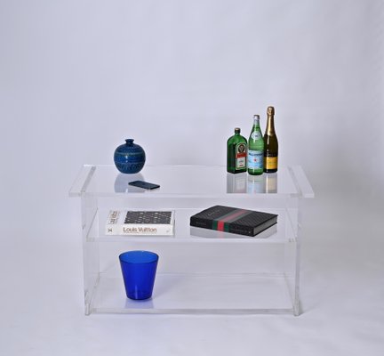 Clear Acrylic Glass Three Tier Coffee Table, Italy, 1980s-JDR-1746703