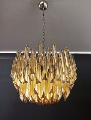 Clear Amber Triedri Murano Glass Chandelier, 1988-FHZ-888807