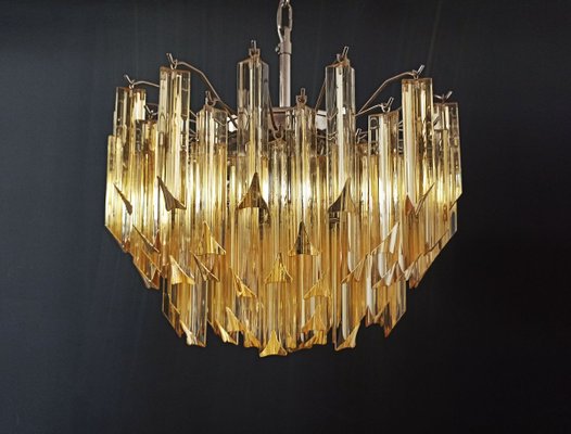 Clear Amber Triedri Murano Glass Chandelier, 1988-FHZ-888807