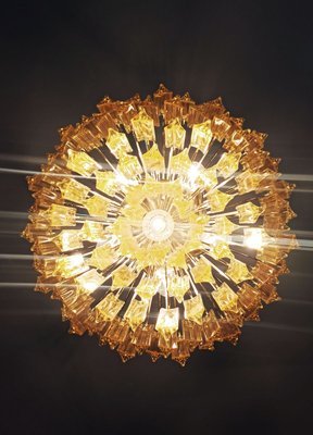 Clear Amber Triedri Murano Glass Chandelier, 1988-FHZ-888807