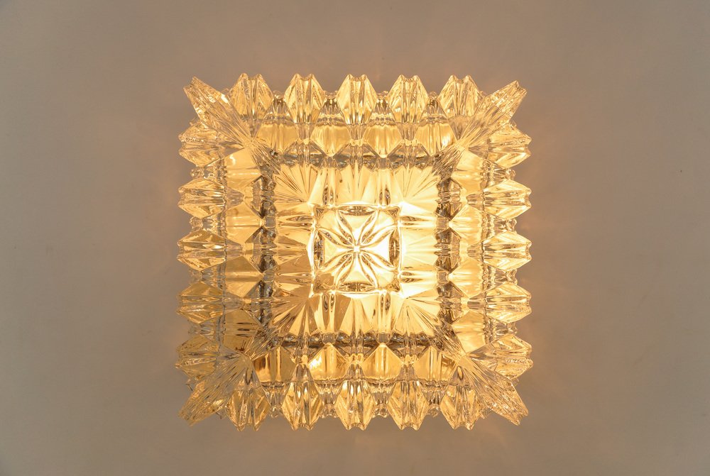 Clear Glass 3D Flush Mount Lamp, Germany, 1960s