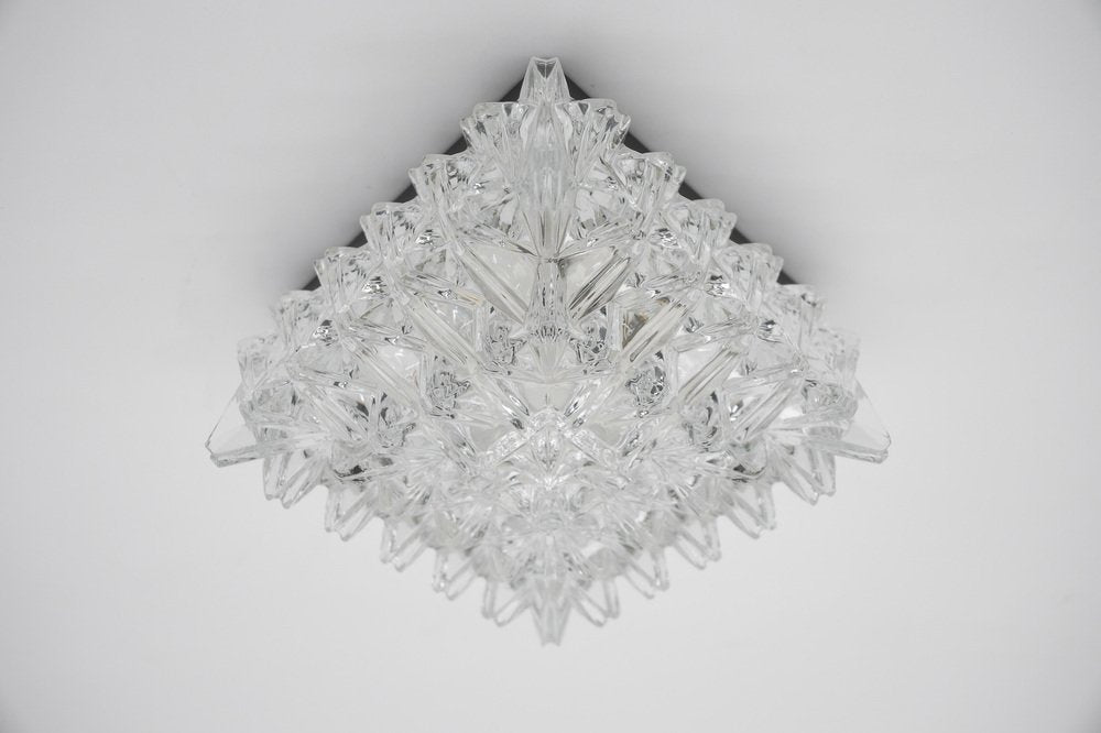 Clear Glass 3D Flush Mount Lamp, Germany, 1960s