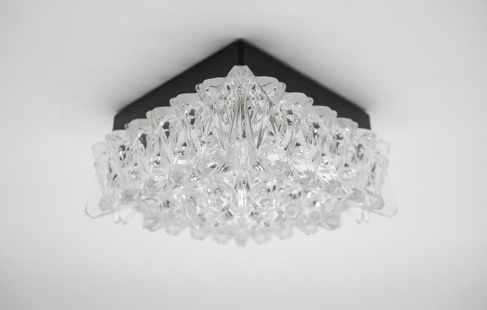 Clear Glass 3D Flush Mount Lamp, Germany, 1960s