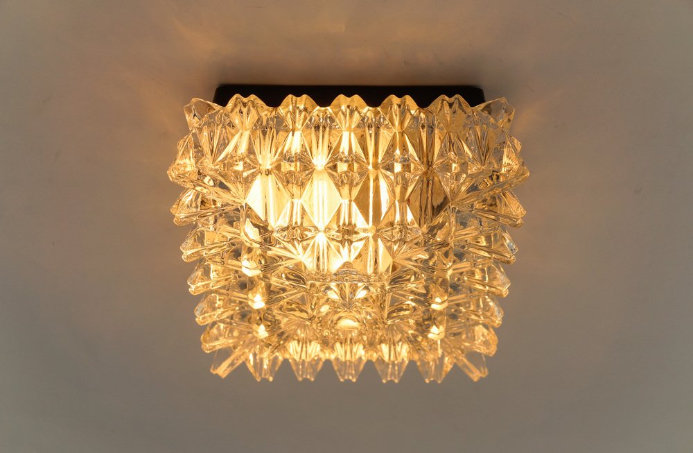 Clear Glass 3D Flush Mount Lamp, Germany, 1960s