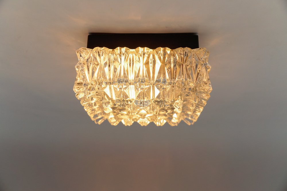 Clear Glass 3D Flush Mount Lamp, Germany, 1960s