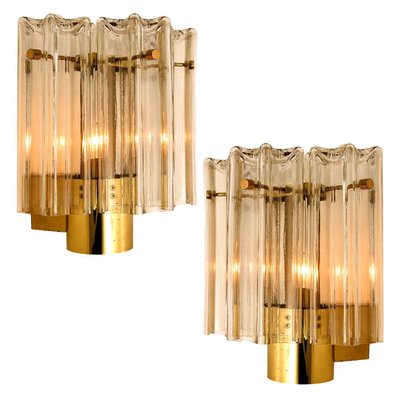 Clear Glass and Brass Wall Lights by J. T. Kalmar, Austria, 1960s, Set of 2-VDW-851168