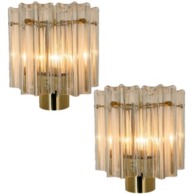 Clear Glass and Brass Wall Lights by J. T. Kalmar, Austria, 1960s, Set of 2-VDW-851168