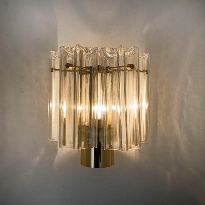 Clear Glass and Brass Wall Lights by J. T. Kalmar, Austria, 1960s, Set of 2-VDW-851168